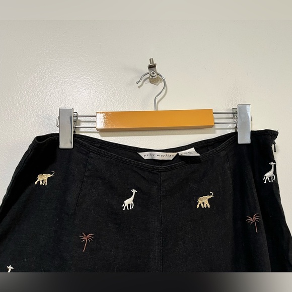 Peter Martin Black Linen Blend Embroidered Animal Pants - Size 12 - Picture 8 of 12